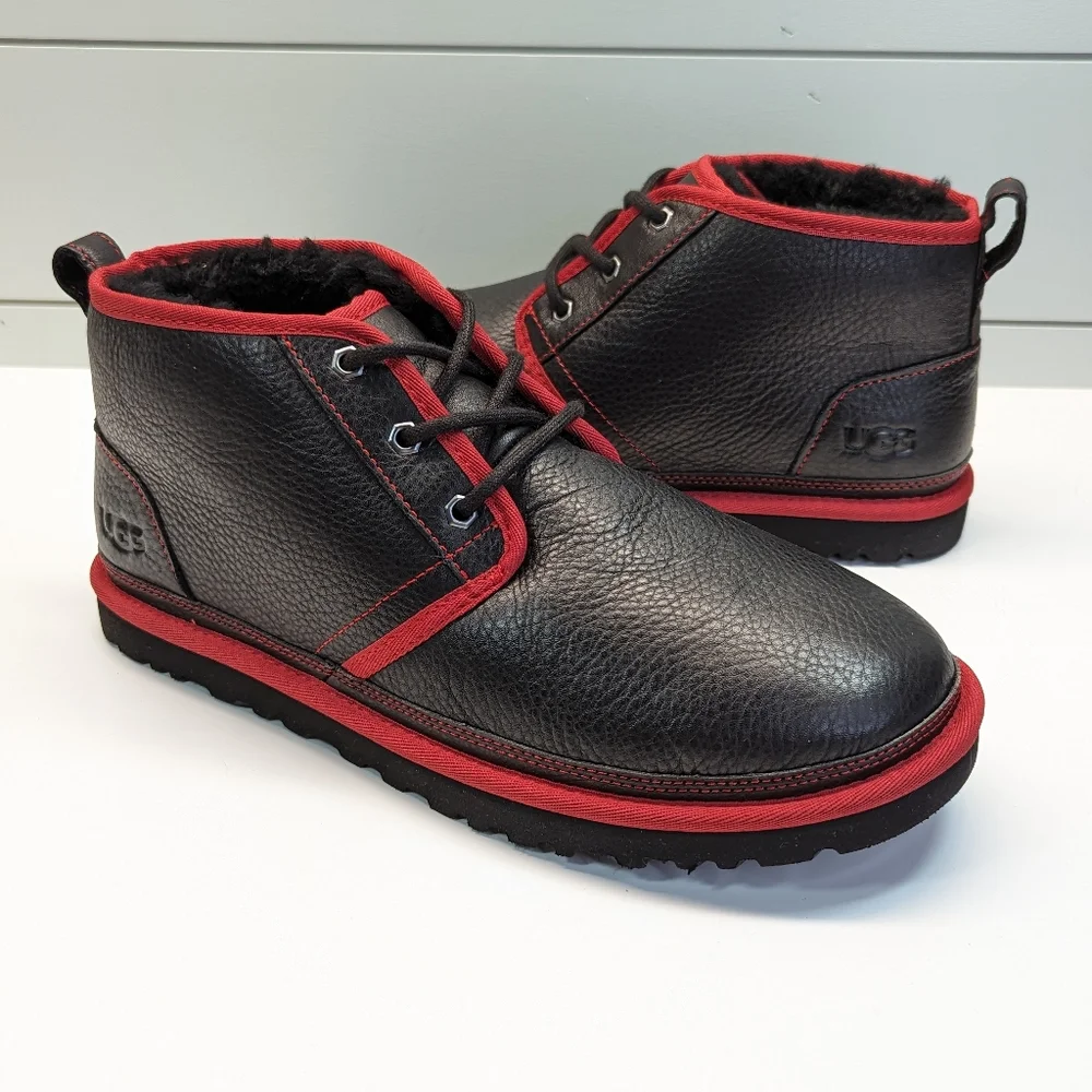 UGG Neumel Leather Chukka Ankle Boots Black with Red Accents Size Men's 11